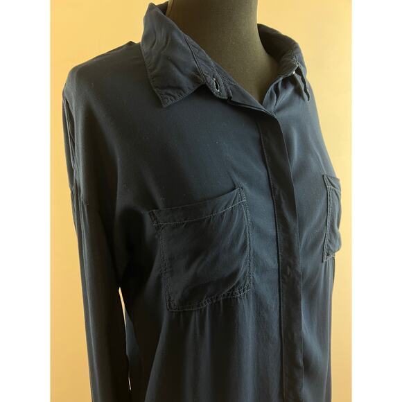 Splendid Navy Blue Long Sleeve Collared Neckline Button-Down Blouse Size M - Picture 3 of 6